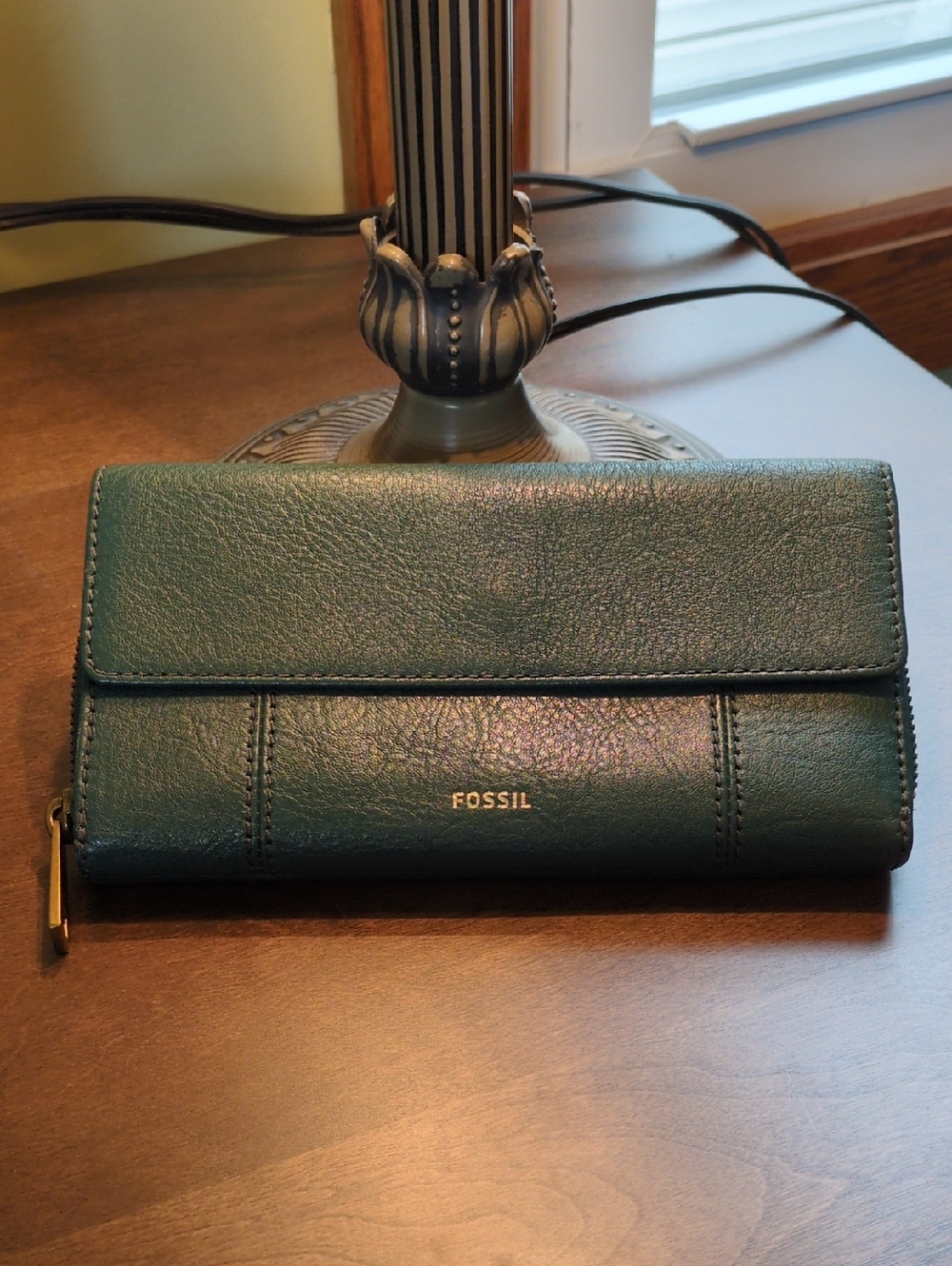 Fossil Teal Leather Zip & Flap Wallet